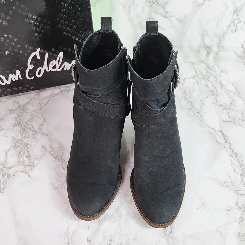 Sam Edelman Merton Black Suede Leather Zip Ankle Booties Size 7.5 - Picture 4 of 13